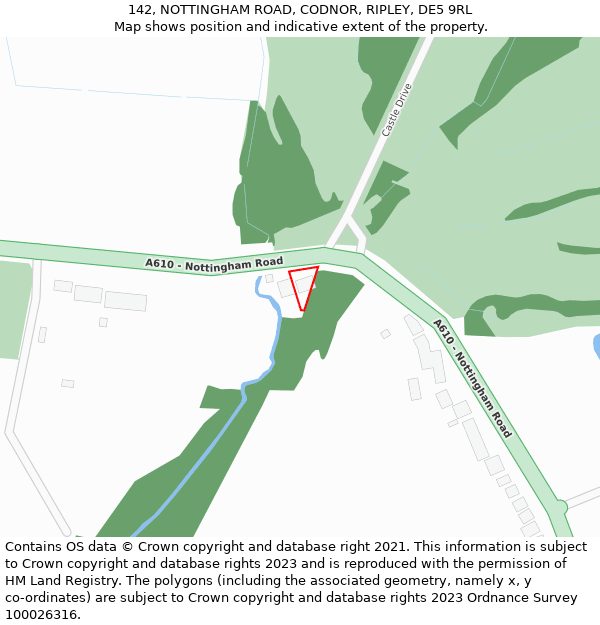 142, NOTTINGHAM ROAD, CODNOR, RIPLEY, DE5 9RL: Location map and indicative extent of plot