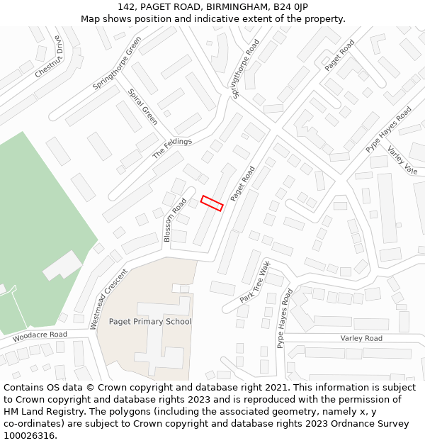 142, PAGET ROAD, BIRMINGHAM, B24 0JP: Location map and indicative extent of plot