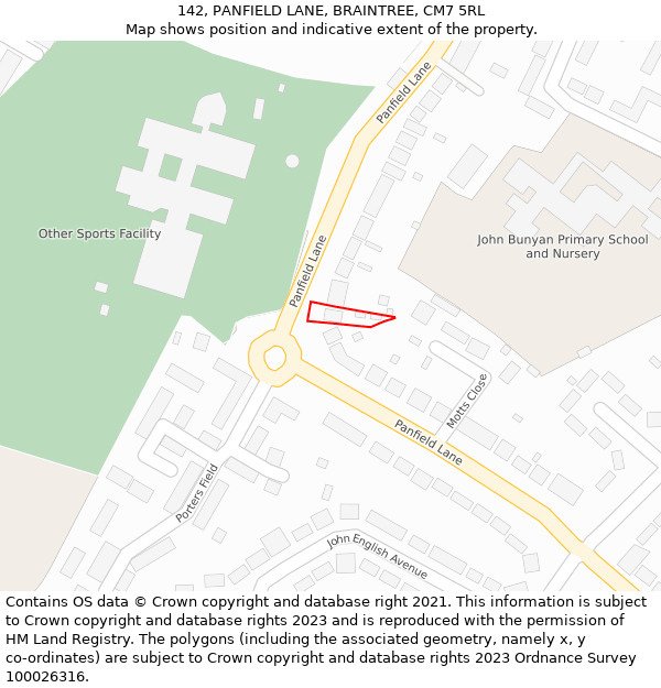 142, PANFIELD LANE, BRAINTREE, CM7 5RL: Location map and indicative extent of plot