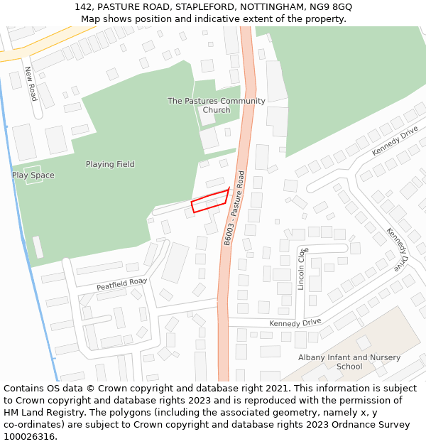 142, PASTURE ROAD, STAPLEFORD, NOTTINGHAM, NG9 8GQ: Location map and indicative extent of plot