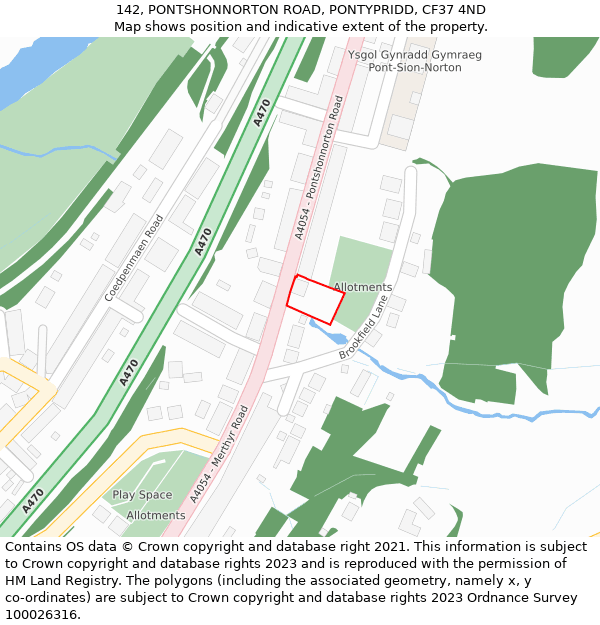 142, PONTSHONNORTON ROAD, PONTYPRIDD, CF37 4ND: Location map and indicative extent of plot