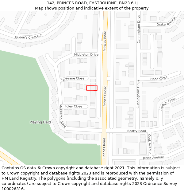 142, PRINCES ROAD, EASTBOURNE, BN23 6HJ: Location map and indicative extent of plot