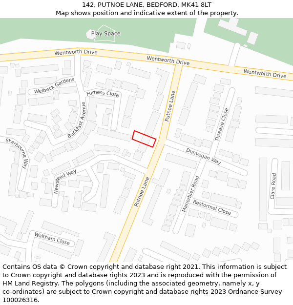 142, PUTNOE LANE, BEDFORD, MK41 8LT: Location map and indicative extent of plot
