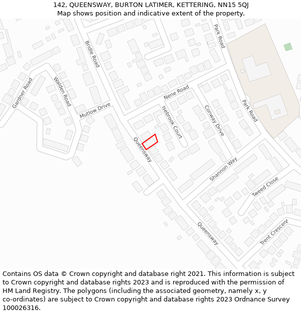 142, QUEENSWAY, BURTON LATIMER, KETTERING, NN15 5QJ: Location map and indicative extent of plot