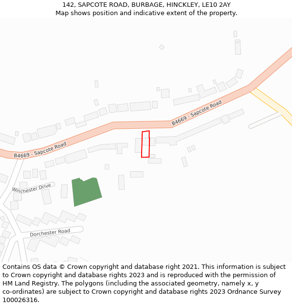 142, SAPCOTE ROAD, BURBAGE, HINCKLEY, LE10 2AY: Location map and indicative extent of plot