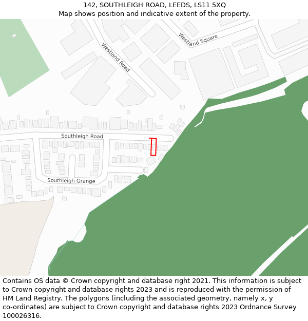 142, SOUTHLEIGH ROAD, LEEDS, LS11 5XQ: Location map and indicative extent of plot