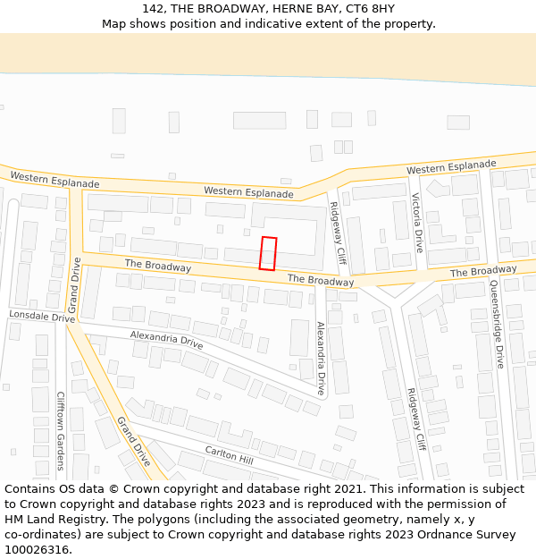 142, THE BROADWAY, HERNE BAY, CT6 8HY: Location map and indicative extent of plot