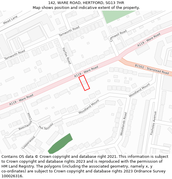 142, WARE ROAD, HERTFORD, SG13 7HR: Location map and indicative extent of plot