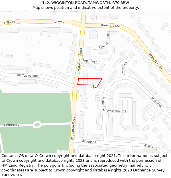 142, WIGGINTON ROAD, TAMWORTH, B79 8RW: Location map and indicative extent of plot