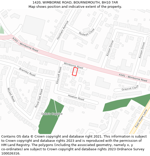 1420, WIMBORNE ROAD, BOURNEMOUTH, BH10 7AR: Location map and indicative extent of plot