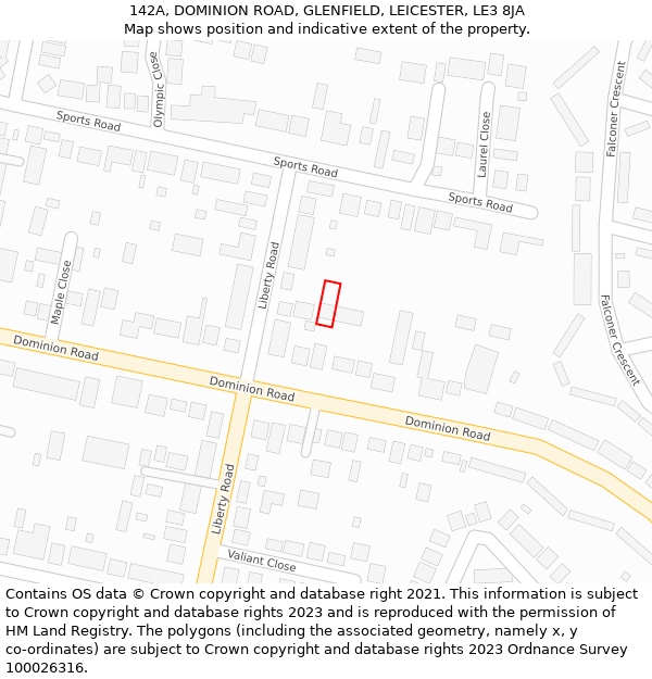 142A, DOMINION ROAD, GLENFIELD, LEICESTER, LE3 8JA: Location map and indicative extent of plot