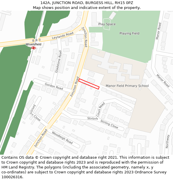 142A, JUNCTION ROAD, BURGESS HILL, RH15 0PZ: Location map and indicative extent of plot