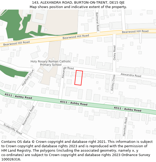 143, ALEXANDRA ROAD, BURTON-ON-TRENT, DE15 0JE: Location map and indicative extent of plot