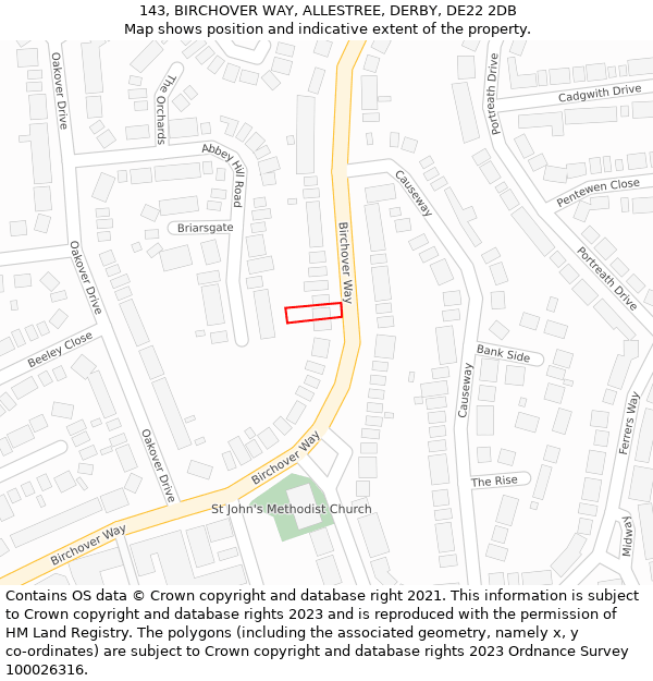 143, BIRCHOVER WAY, ALLESTREE, DERBY, DE22 2DB: Location map and indicative extent of plot