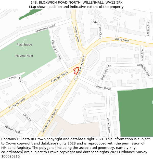 143, BLOXWICH ROAD NORTH, WILLENHALL, WV12 5PX: Location map and indicative extent of plot