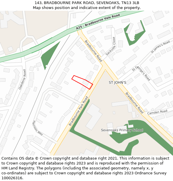 143, BRADBOURNE PARK ROAD, SEVENOAKS, TN13 3LB: Location map and indicative extent of plot