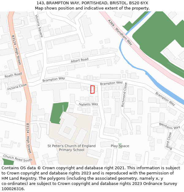 143, BRAMPTON WAY, PORTISHEAD, BRISTOL, BS20 6YX: Location map and indicative extent of plot