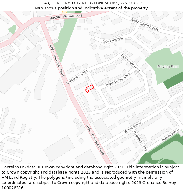 143, CENTENARY LANE, WEDNESBURY, WS10 7UD: Location map and indicative extent of plot