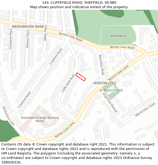 143, CLIFFEFIELD ROAD, SHEFFIELD, S8 9BS: Location map and indicative extent of plot