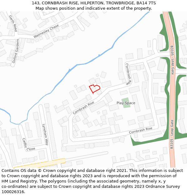 143, CORNBRASH RISE, HILPERTON, TROWBRIDGE, BA14 7TS: Location map and indicative extent of plot