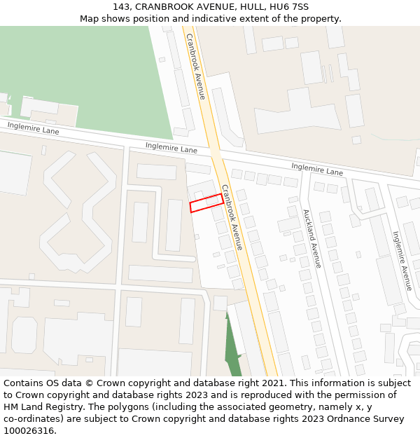 143, CRANBROOK AVENUE, HULL, HU6 7SS: Location map and indicative extent of plot