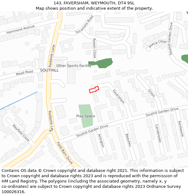 143, FAVERSHAM, WEYMOUTH, DT4 9SL: Location map and indicative extent of plot