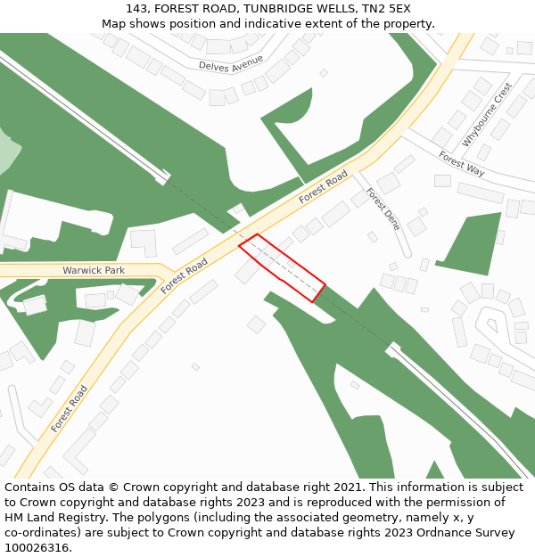 143, FOREST ROAD, TUNBRIDGE WELLS, TN2 5EX: Location map and indicative extent of plot