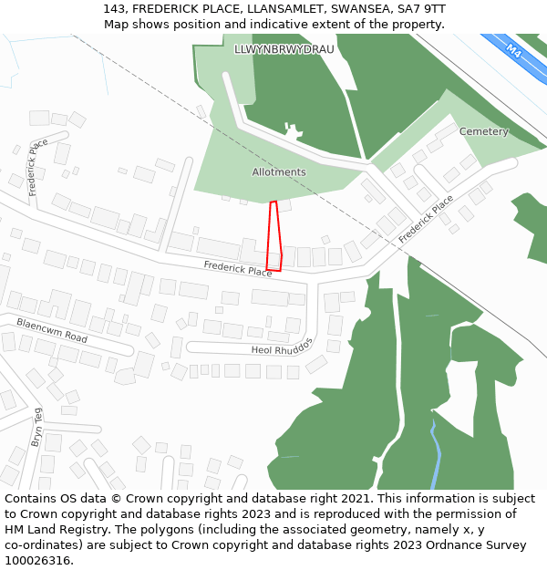 143, FREDERICK PLACE, LLANSAMLET, SWANSEA, SA7 9TT: Location map and indicative extent of plot