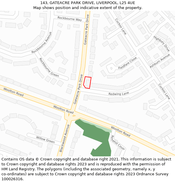 143, GATEACRE PARK DRIVE, LIVERPOOL, L25 4UE: Location map and indicative extent of plot
