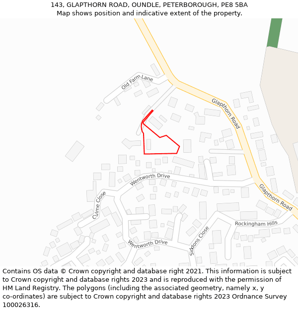 143, GLAPTHORN ROAD, OUNDLE, PETERBOROUGH, PE8 5BA: Location map and indicative extent of plot