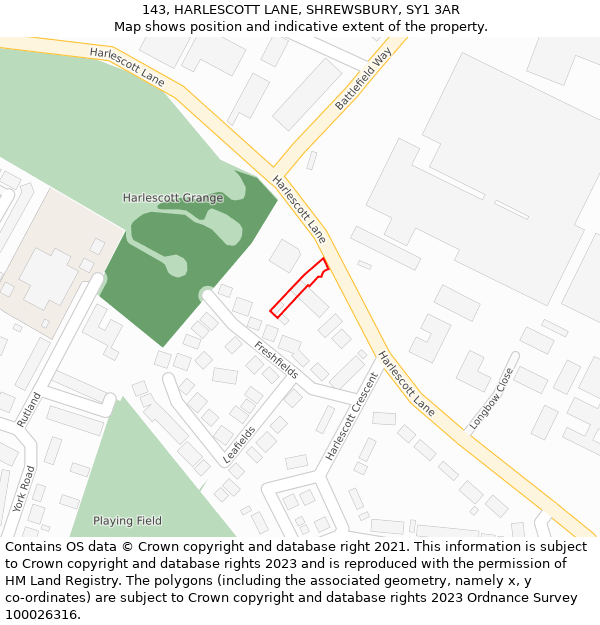 143, HARLESCOTT LANE, SHREWSBURY, SY1 3AR: Location map and indicative extent of plot