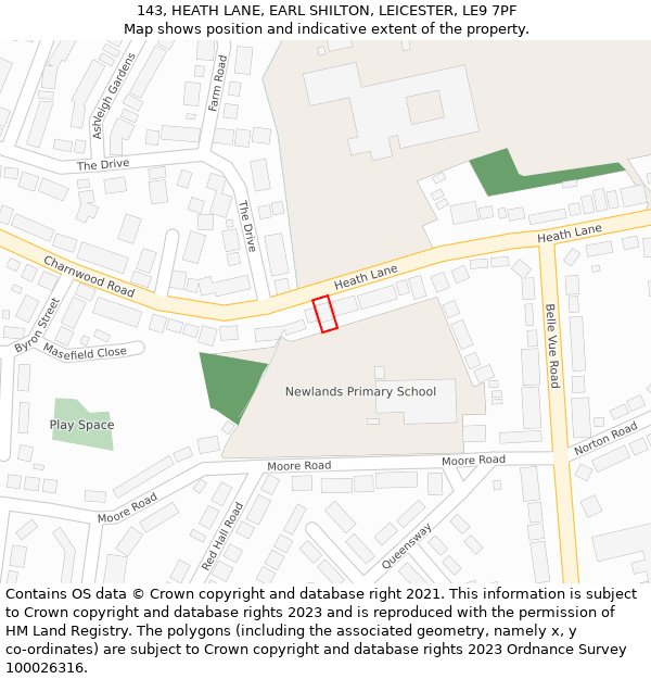 143, HEATH LANE, EARL SHILTON, LEICESTER, LE9 7PF: Location map and indicative extent of plot