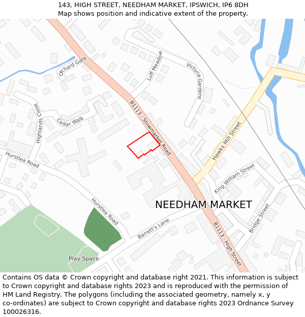 143, HIGH STREET, NEEDHAM MARKET, IPSWICH, IP6 8DH: Location map and indicative extent of plot