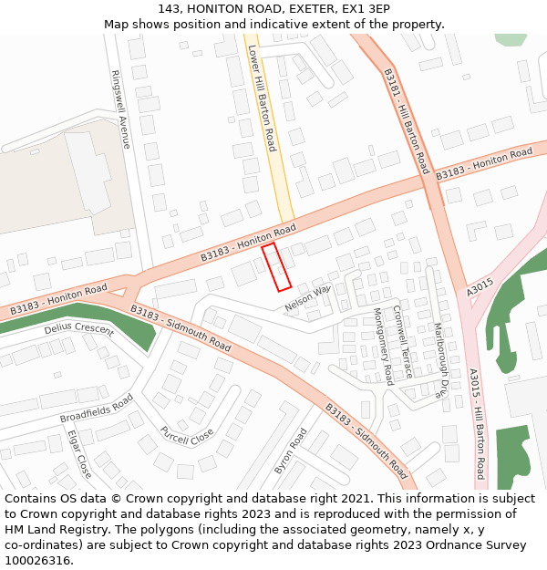 143, HONITON ROAD, EXETER, EX1 3EP: Location map and indicative extent of plot