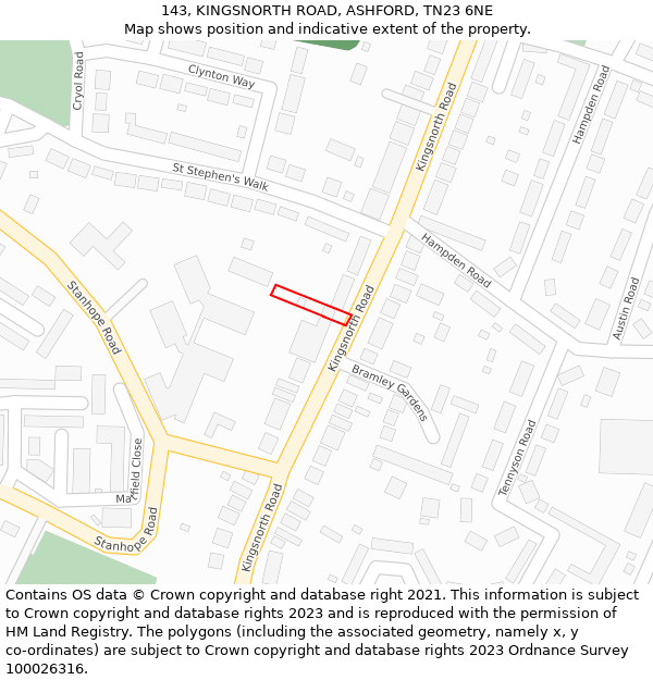 143, KINGSNORTH ROAD, ASHFORD, TN23 6NE: Location map and indicative extent of plot
