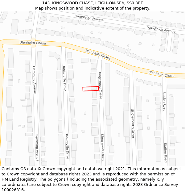 143, KINGSWOOD CHASE, LEIGH-ON-SEA, SS9 3BE: Location map and indicative extent of plot