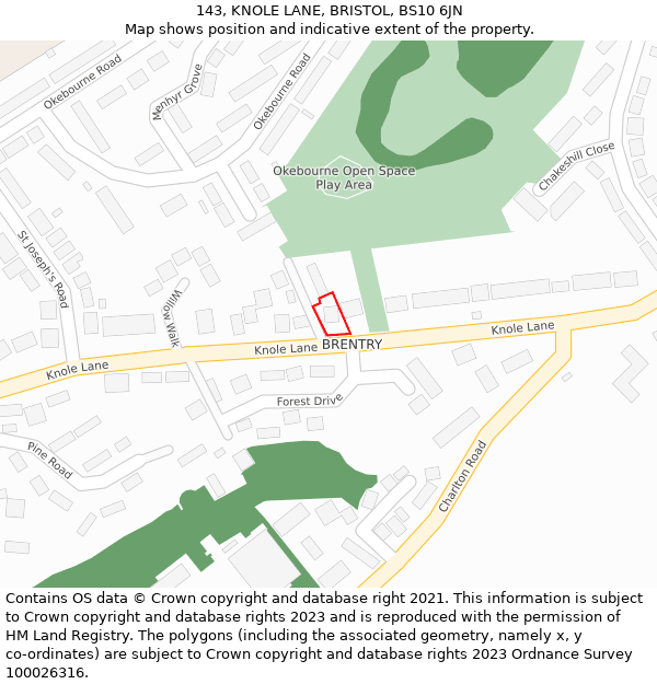 143, KNOLE LANE, BRISTOL, BS10 6JN: Location map and indicative extent of plot