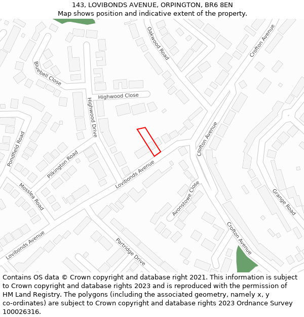 143, LOVIBONDS AVENUE, ORPINGTON, BR6 8EN: Location map and indicative extent of plot
