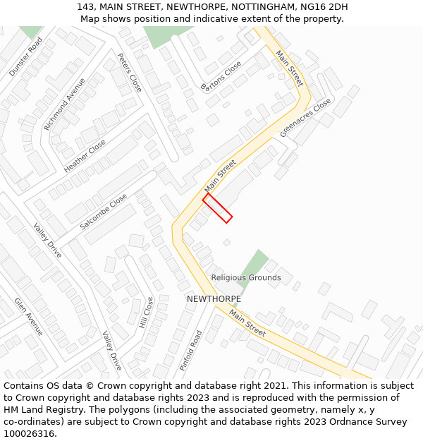 143, MAIN STREET, NEWTHORPE, NOTTINGHAM, NG16 2DH: Location map and indicative extent of plot