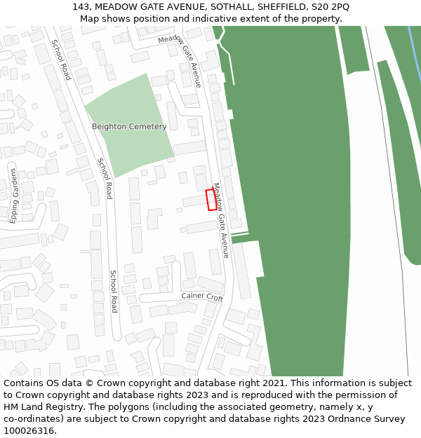 143, MEADOW GATE AVENUE, SOTHALL, SHEFFIELD, S20 2PQ: Location map and indicative extent of plot