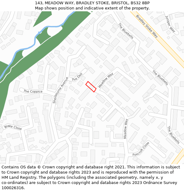 143, MEADOW WAY, BRADLEY STOKE, BRISTOL, BS32 8BP: Location map and indicative extent of plot