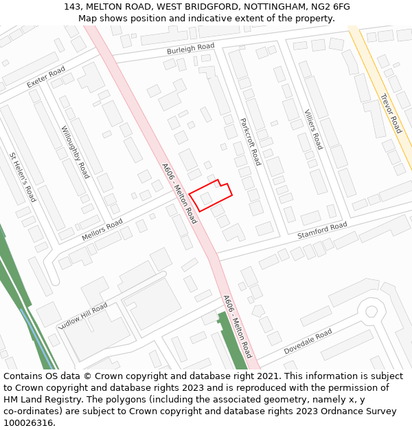 143, MELTON ROAD, WEST BRIDGFORD, NOTTINGHAM, NG2 6FG: Location map and indicative extent of plot