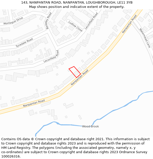 143, NANPANTAN ROAD, NANPANTAN, LOUGHBOROUGH, LE11 3YB: Location map and indicative extent of plot