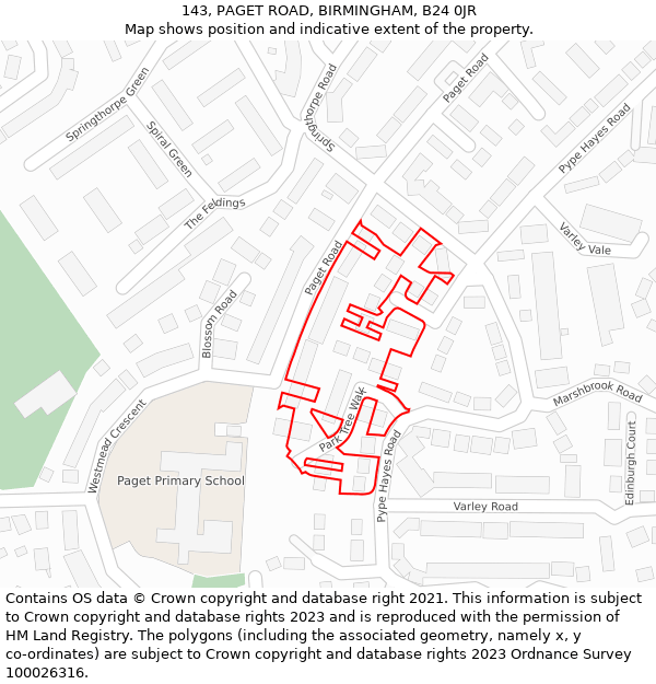 143, PAGET ROAD, BIRMINGHAM, B24 0JR: Location map and indicative extent of plot