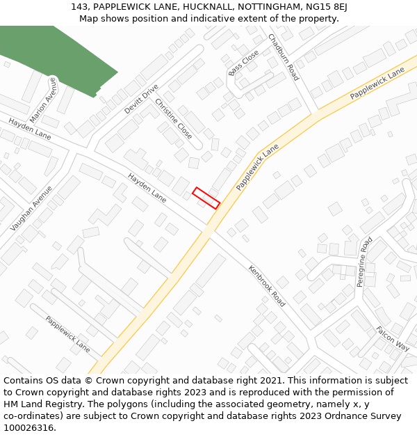 143, PAPPLEWICK LANE, HUCKNALL, NOTTINGHAM, NG15 8EJ: Location map and indicative extent of plot