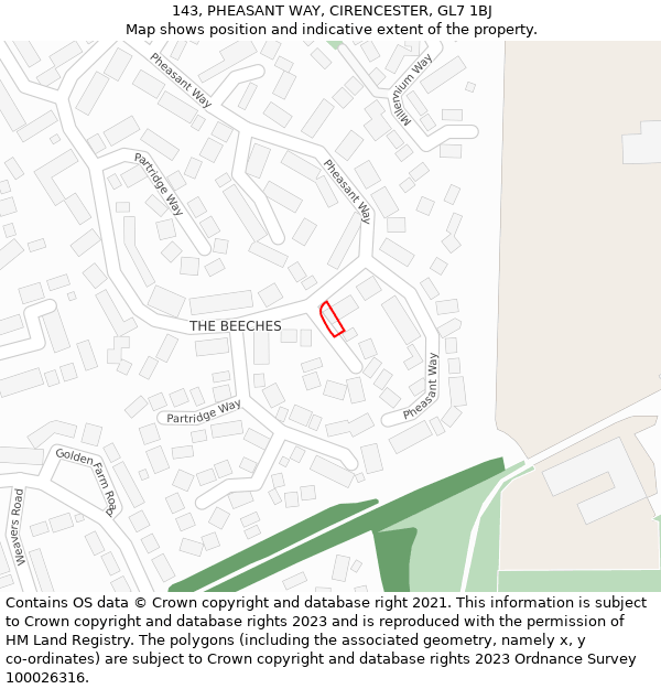 143, PHEASANT WAY, CIRENCESTER, GL7 1BJ: Location map and indicative extent of plot