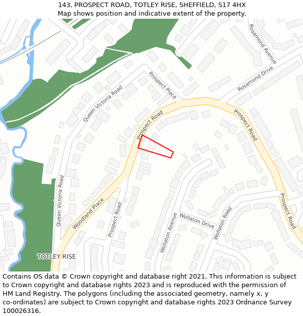 143, PROSPECT ROAD, TOTLEY RISE, SHEFFIELD, S17 4HX: Location map and indicative extent of plot