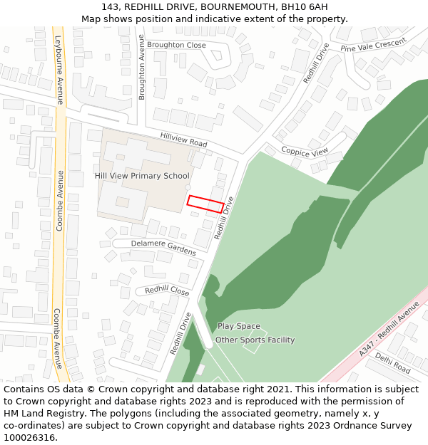 143, REDHILL DRIVE, BOURNEMOUTH, BH10 6AH: Location map and indicative extent of plot