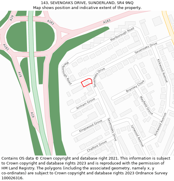 143, SEVENOAKS DRIVE, SUNDERLAND, SR4 9NQ: Location map and indicative extent of plot