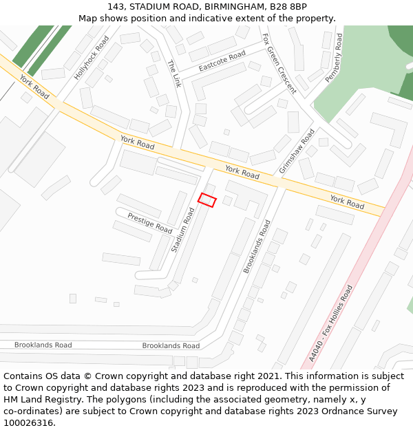 143, STADIUM ROAD, BIRMINGHAM, B28 8BP: Location map and indicative extent of plot